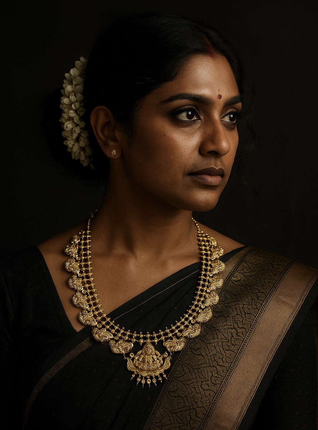 Woman with jasmine and temple necklace