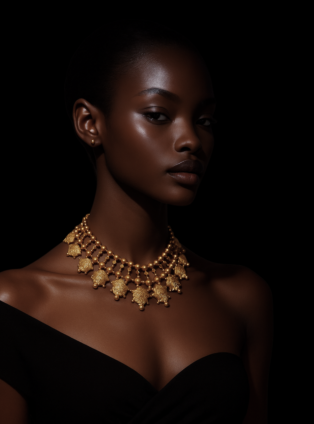 Studio portrait with temple gold