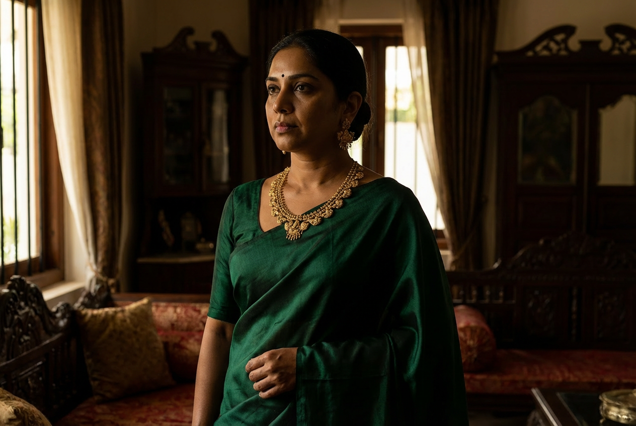 Athletic build with gold temple necklace and arm cuff