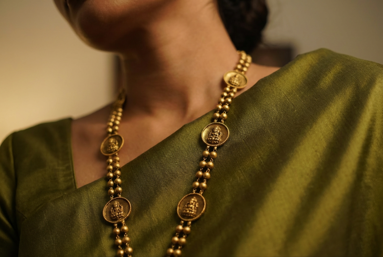 Kasu Mala on olive green silk