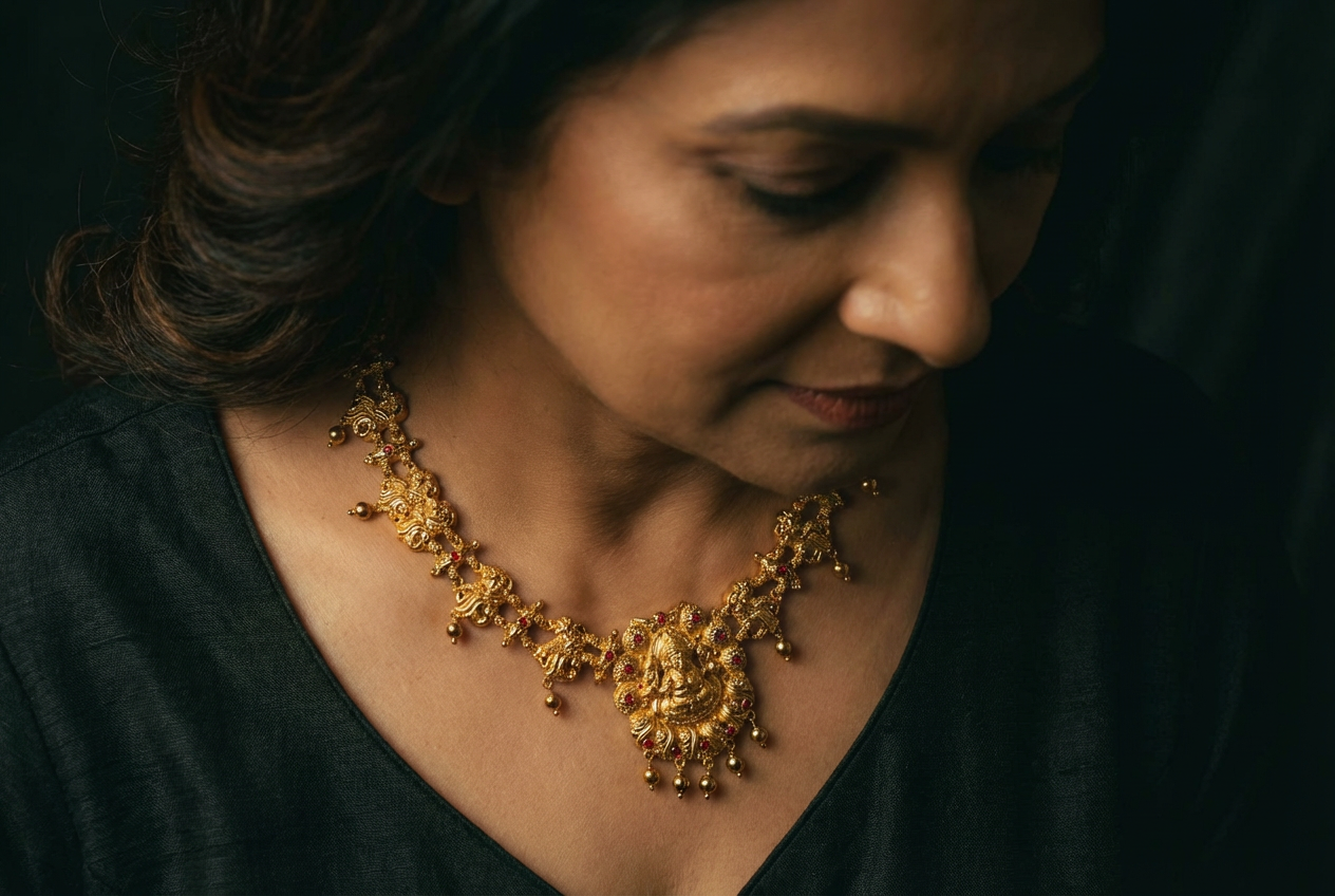 Kerala woman wearing Lakshmi Haar