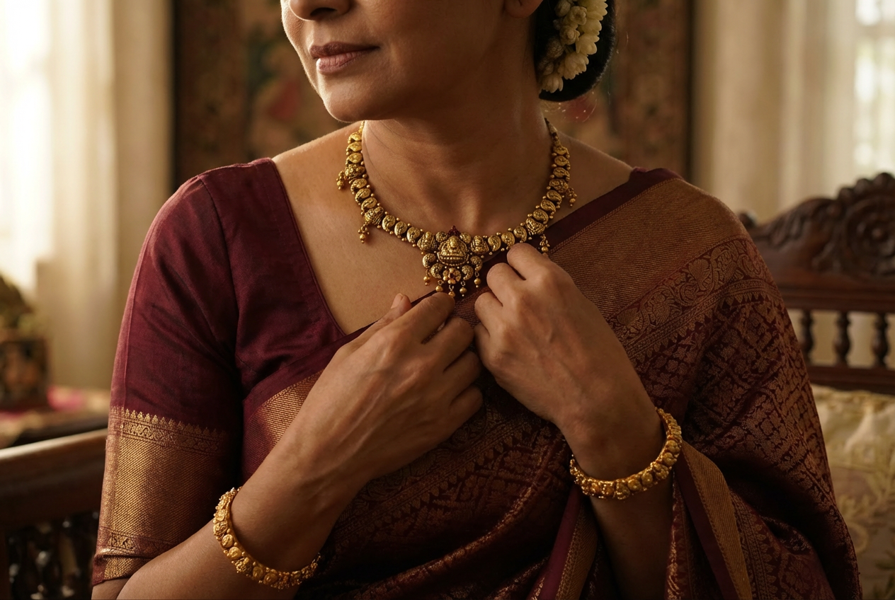 Palakka Mala on maroon Kanjivaram