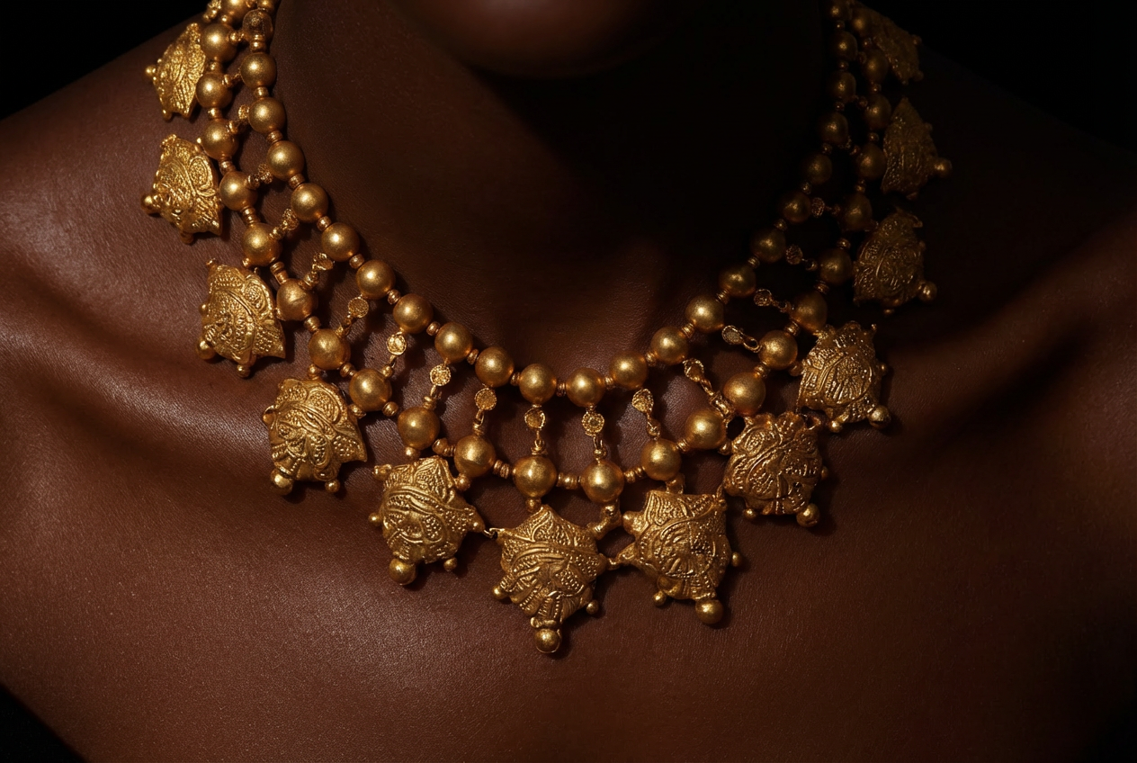 Seated portrait with layered gold chain