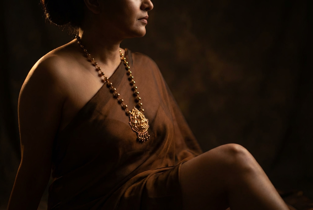 Seated portrait with ornate pendant necklace